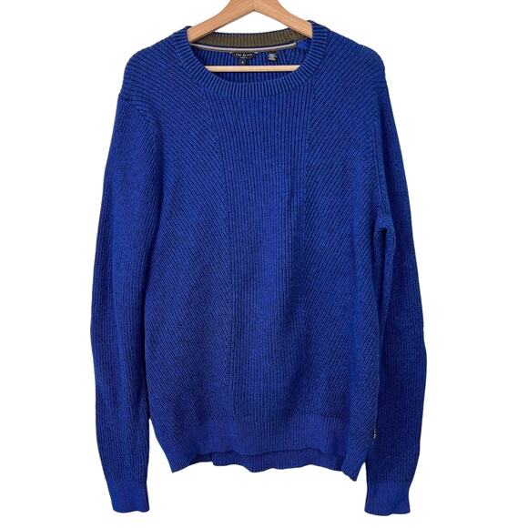 Ted Baker London Mixme Directional Ribbed Crewneck Blue Sweater SZ 4 (US Large) - Picture 2 of 9